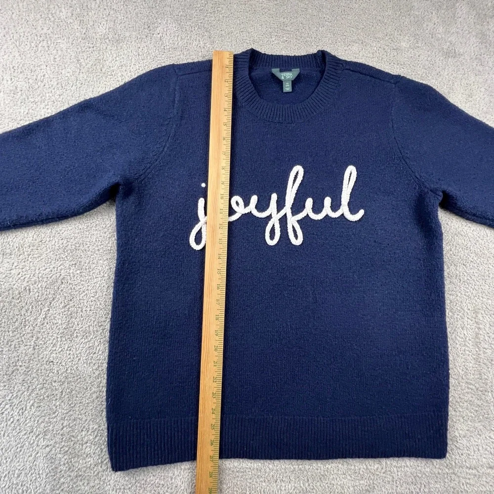 Joyful Graphic Sweater Womens 0X 14W Navy Blue Crewneck Terra‎ & Sky